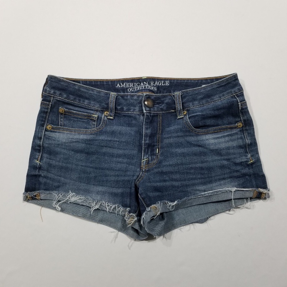 American Eagle Jean Shorts Shortie Super Stretch Cuffed Cut Off Denim